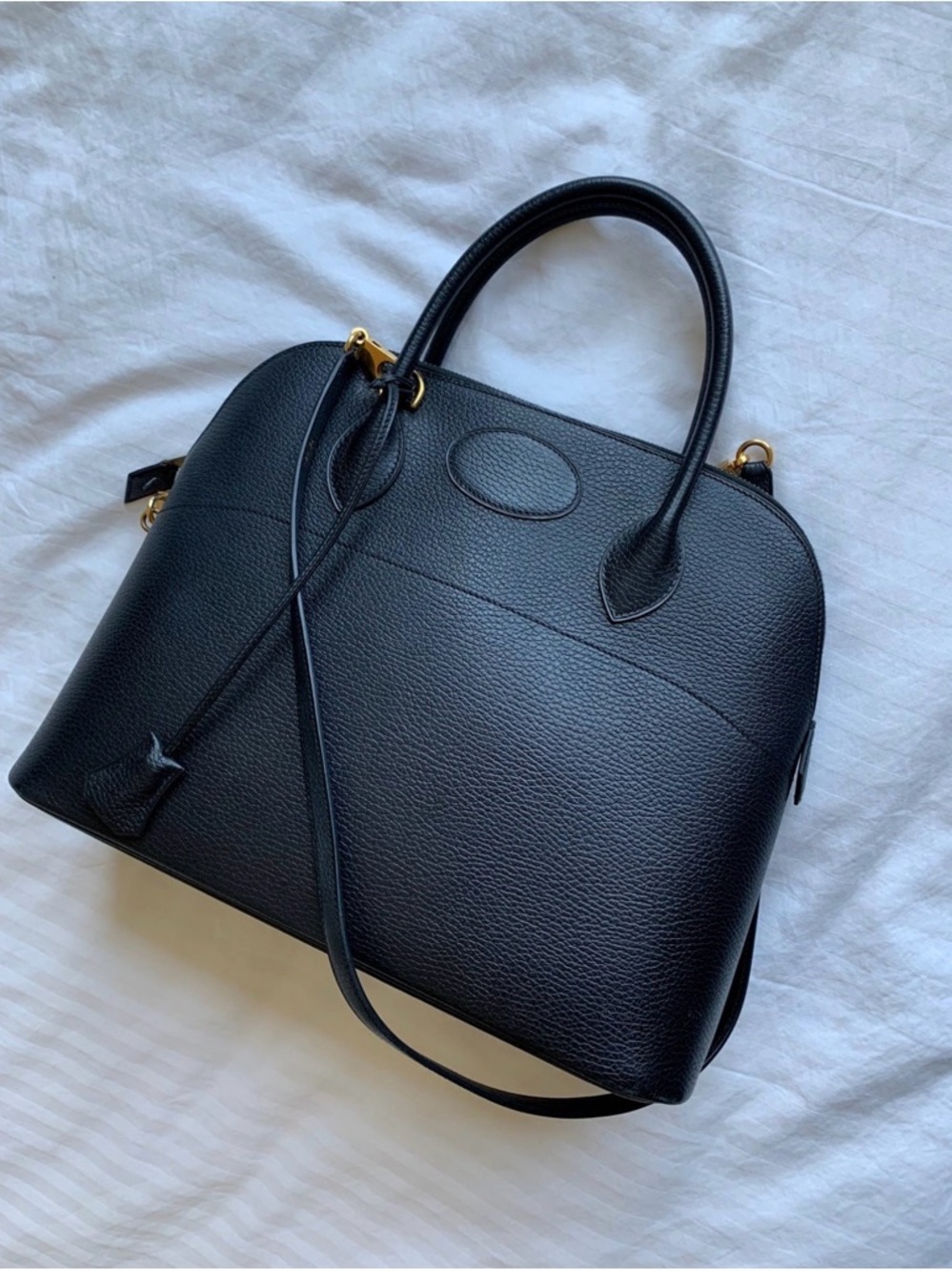 Hermes Bolide 35 Ardennes Leather 2-way Black with Gold HW